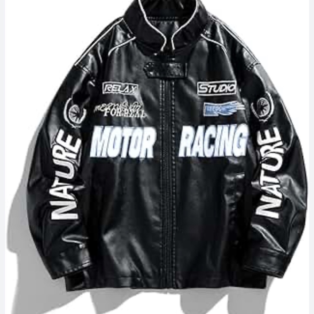 Vegan Leather Vintage Racing Biker Graphic Bomber Jackets Oversized Unisex Y2k